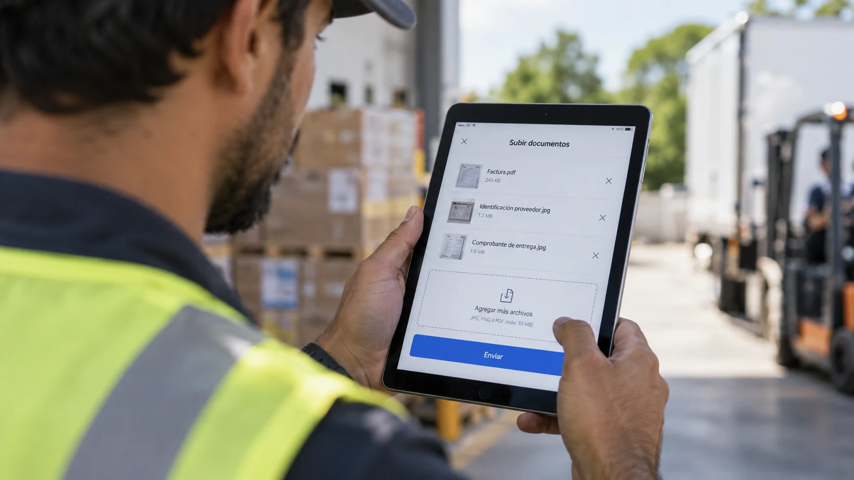 Carga de documentos desde tablet en almacén
