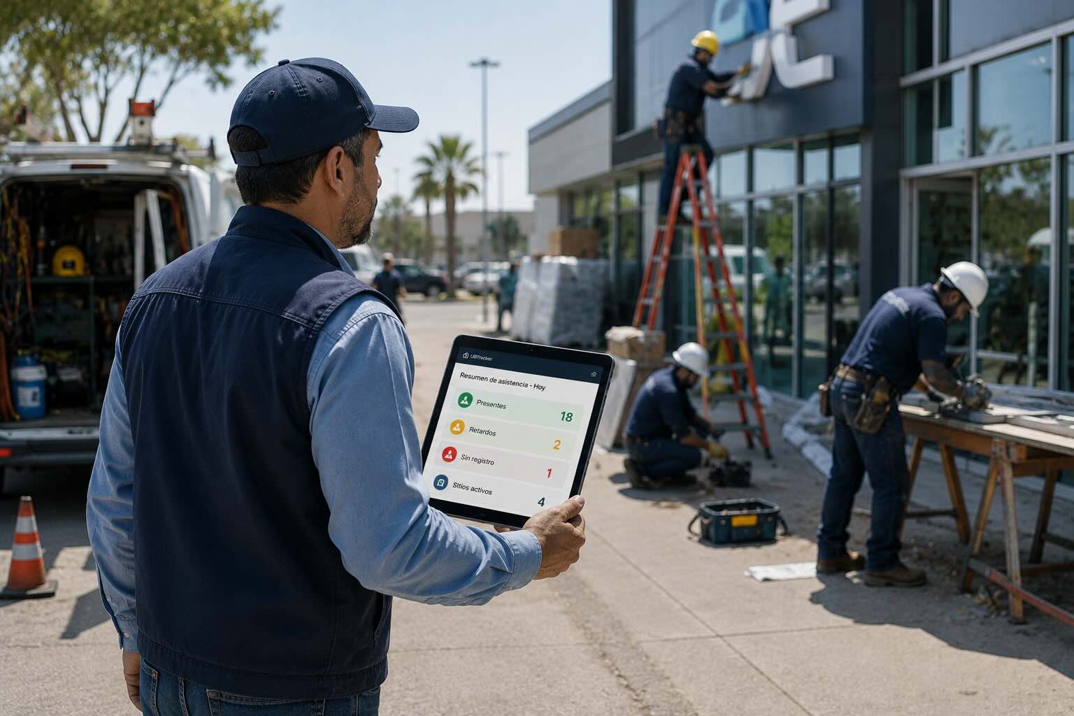Supervisor revisando asistencia de personal operativo en diferentes sitios