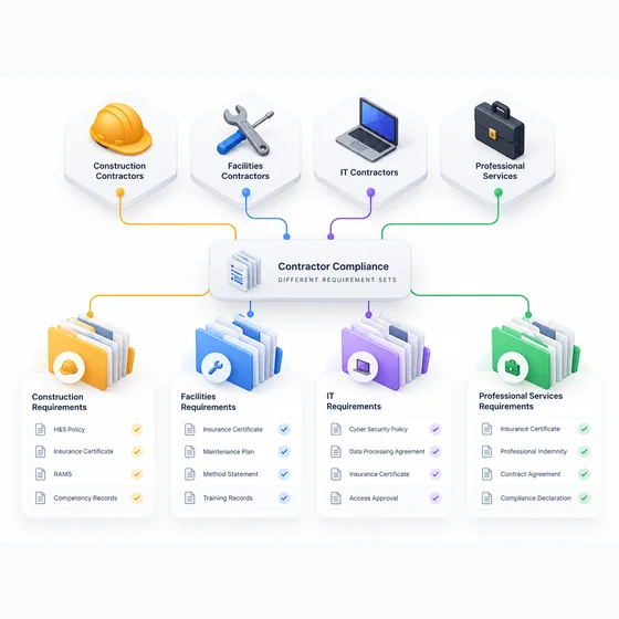 Concept graphic of different document requirements by contractor type
