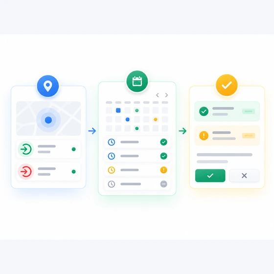 Visual workflow showing attendance exceptions and review
