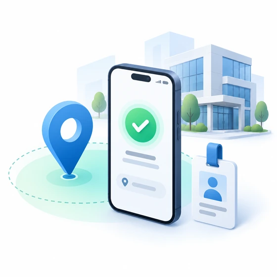 Mobile attendance icon illustration with geofence check-in
